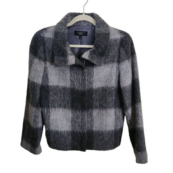 Talbots The Jackie Fit Alpaca Wool Blend Gray Plaid Jacket Size 8p - Picture 1 of 5